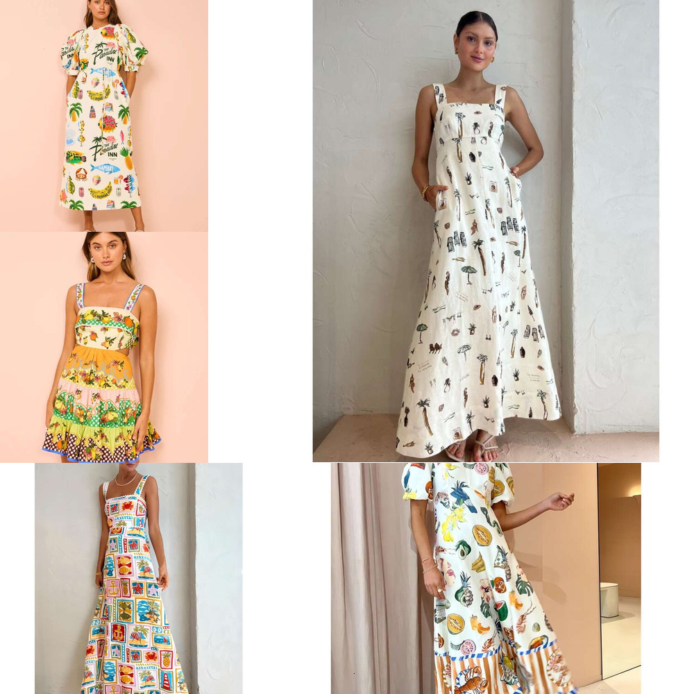2025 Bohemian Dresses Womens Designer Clothing Sexy Suspender Graffiti Cotton And en Printed Large Hem Dress new d8 51