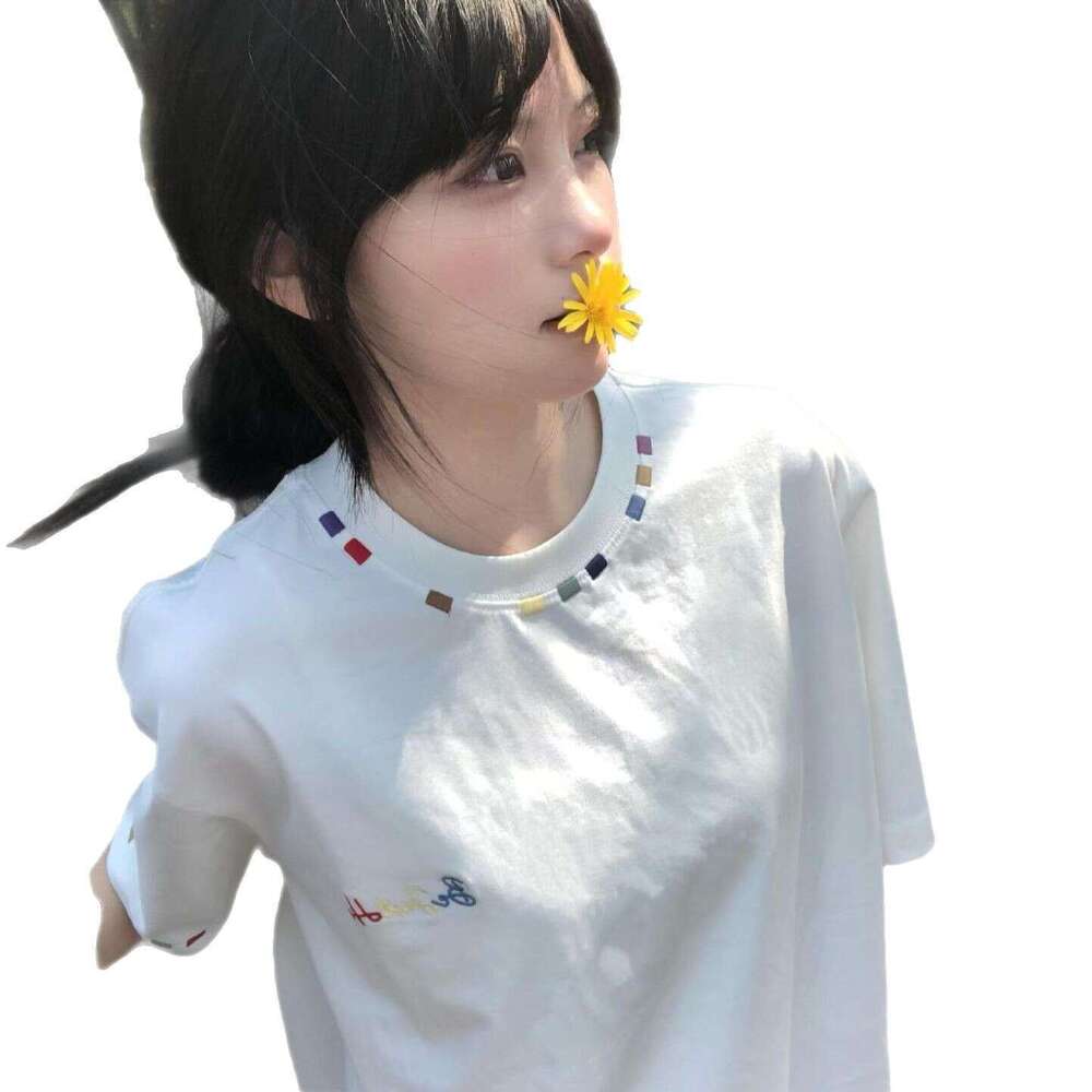Korean Style Simple Pure Cotton White Short Sleeve T-Shirt For Women Summer New Loose Design Sense Niche Top Trendy B5