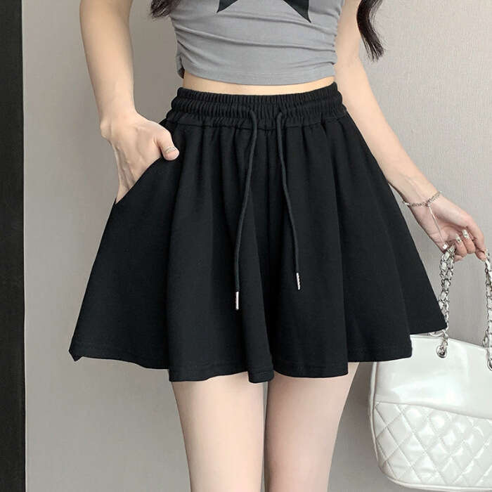 Ballet Style For Women Summer High Waist Draped Outerwear Sports Wide Leg Skirt Pants Fashion Casual Shorts Cotton B5