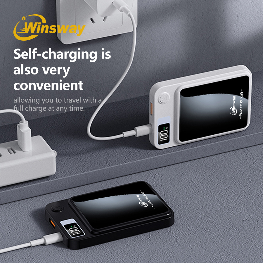 Winsway 5000mAh Magnetic Power Bank LED Power Display Wireless Fast Charger Simultaneously Charge 2 Devices for iPhone Portable Auxiliary Battery Pack