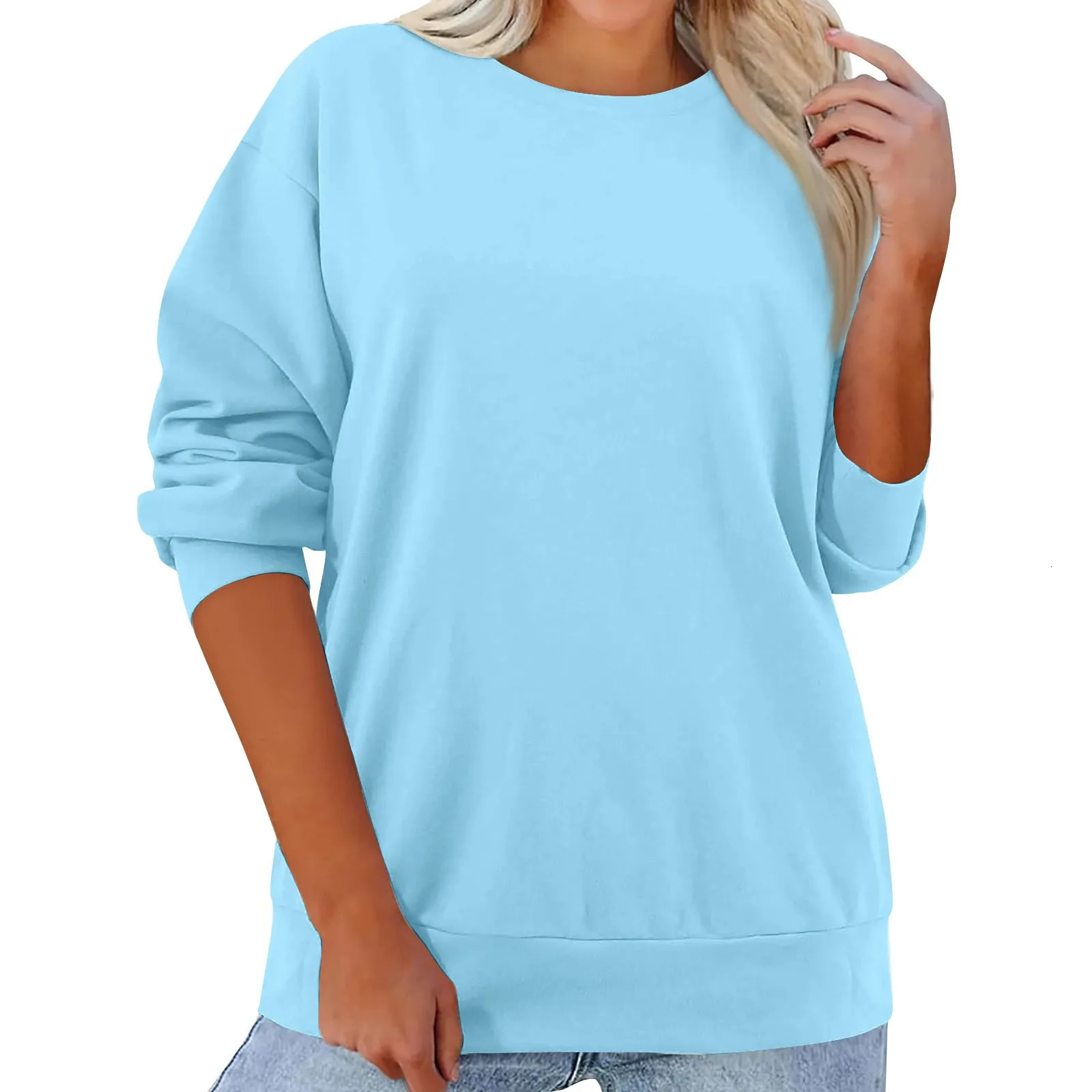 Womens Pullover Round Neck Long Sleeve Casual Solid Sporty Daily Wear Spring Summer Sweatshirts 250709