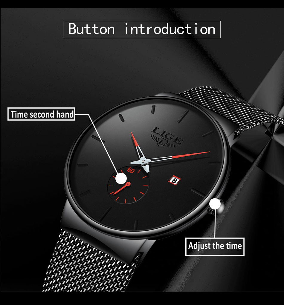 LIGE 2024 Luxury Men Watches Waterproof Ultra Thin Date Clock Male Steel Strap Casual Quartz Watch Men Sports Wrist Watch Man Local warehouse