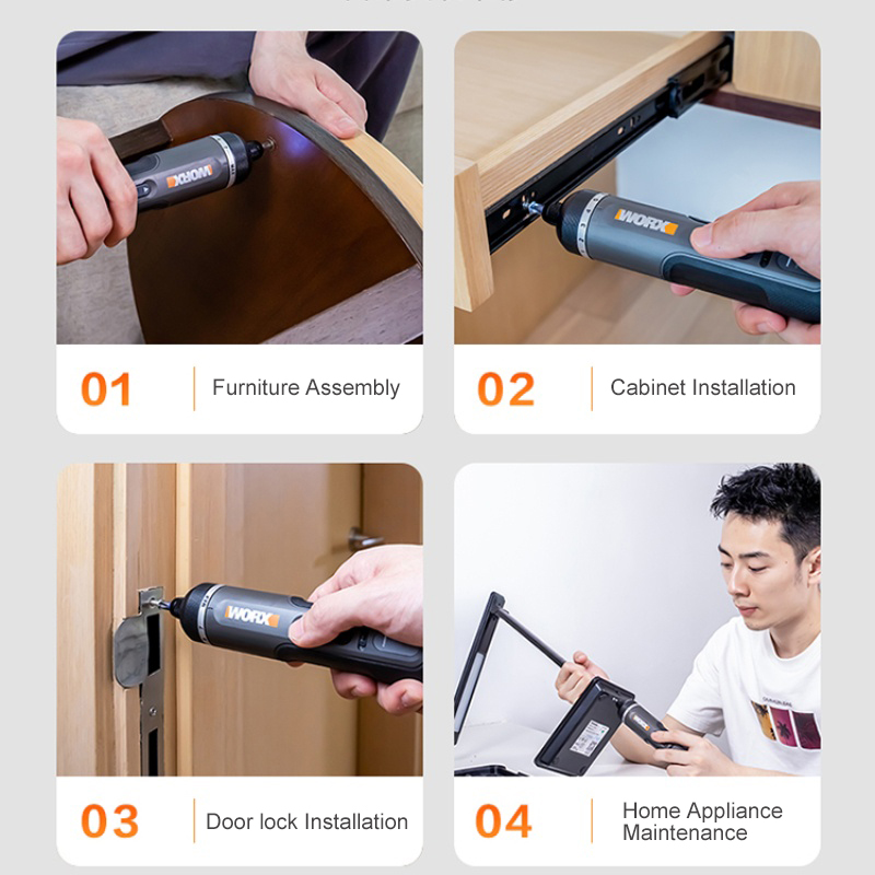 WORX WX242 4V Cordless Electric Screwdriver Kit - Compact Smart Power Tool with Lithium-Ion Battery, USB Rechargeable, 30-Piece Bit Set & Full Drill/D