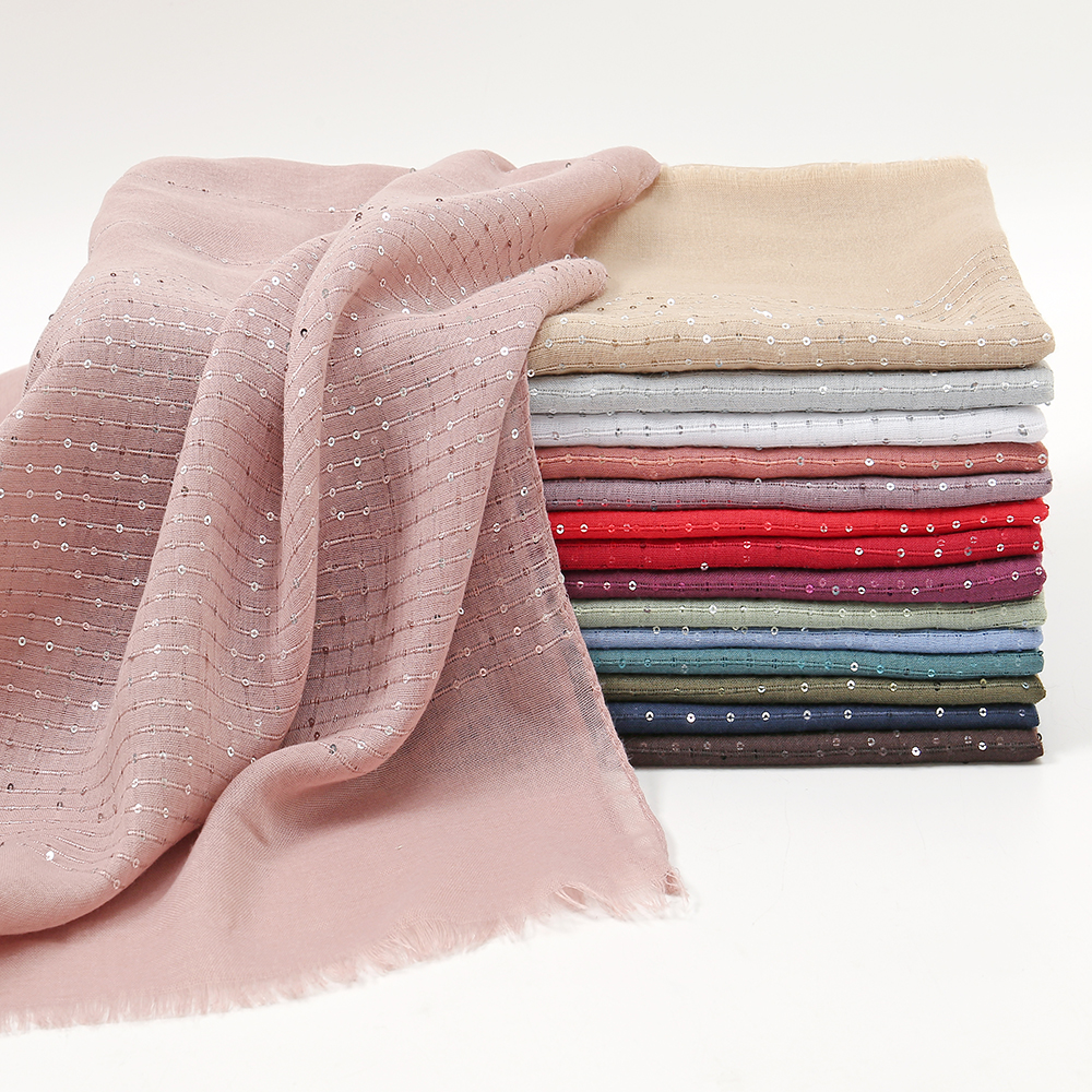 Paillettes Viscosa In Cotone Musulmano Hijab Srocciola Donne Scialli Lunghe Di …