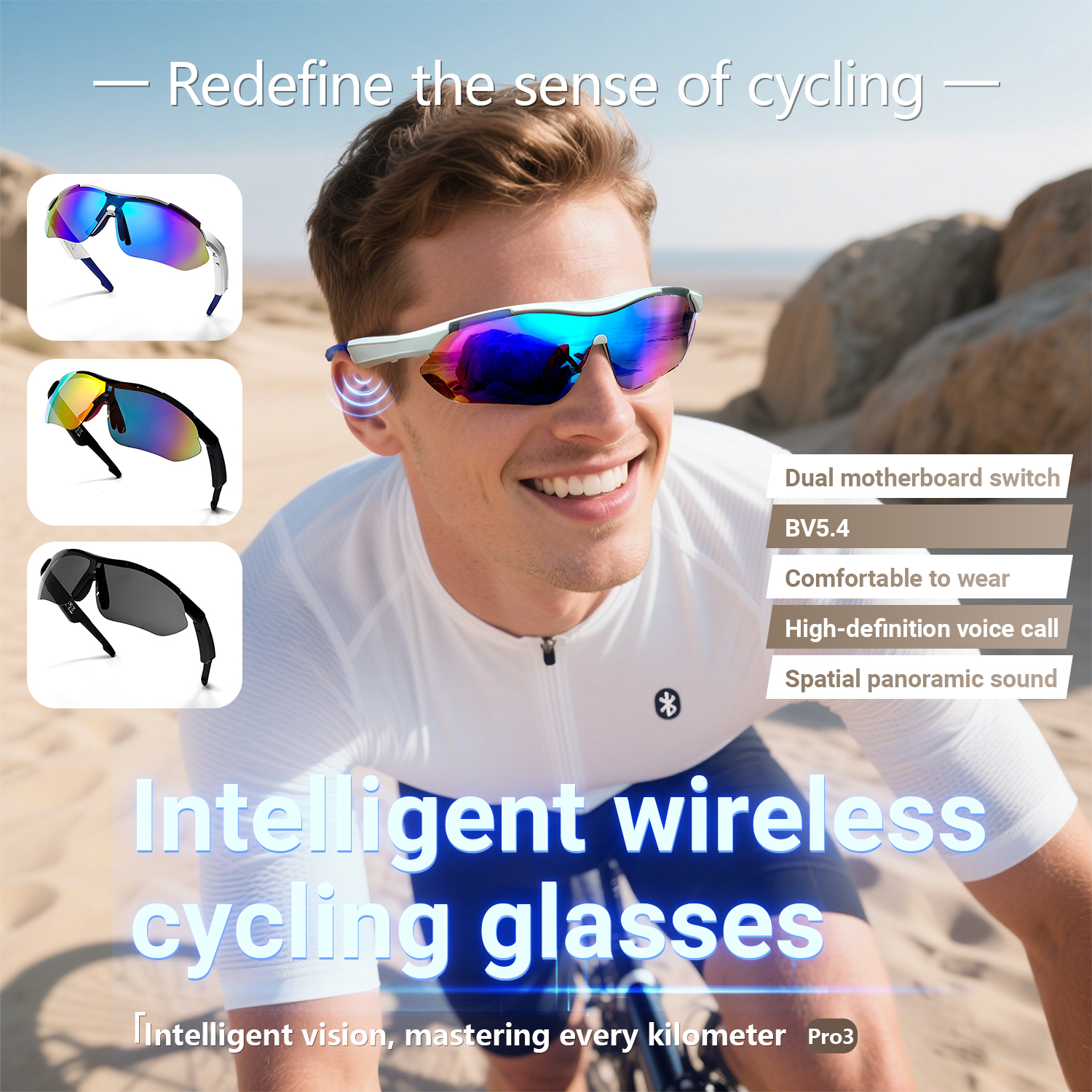 LIGE outdoor smart glasses wireless calling wireless music anti-blue light sunglasses cycling glasses suitable for both men and women, sports smart gl