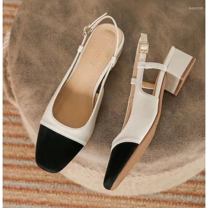 Dress Shoes Luxury Women's Sandals Elegant Medium Heel Toe Mules Comfortable Office Buckle Heels Women Pumps
