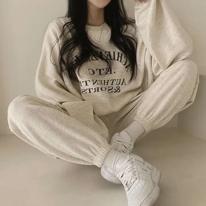 Women's Cotton Sleeve Long Pants Sweet Two-Piece Set New Spring Autumn Winter Fleece Korean Style Casual Sports B5