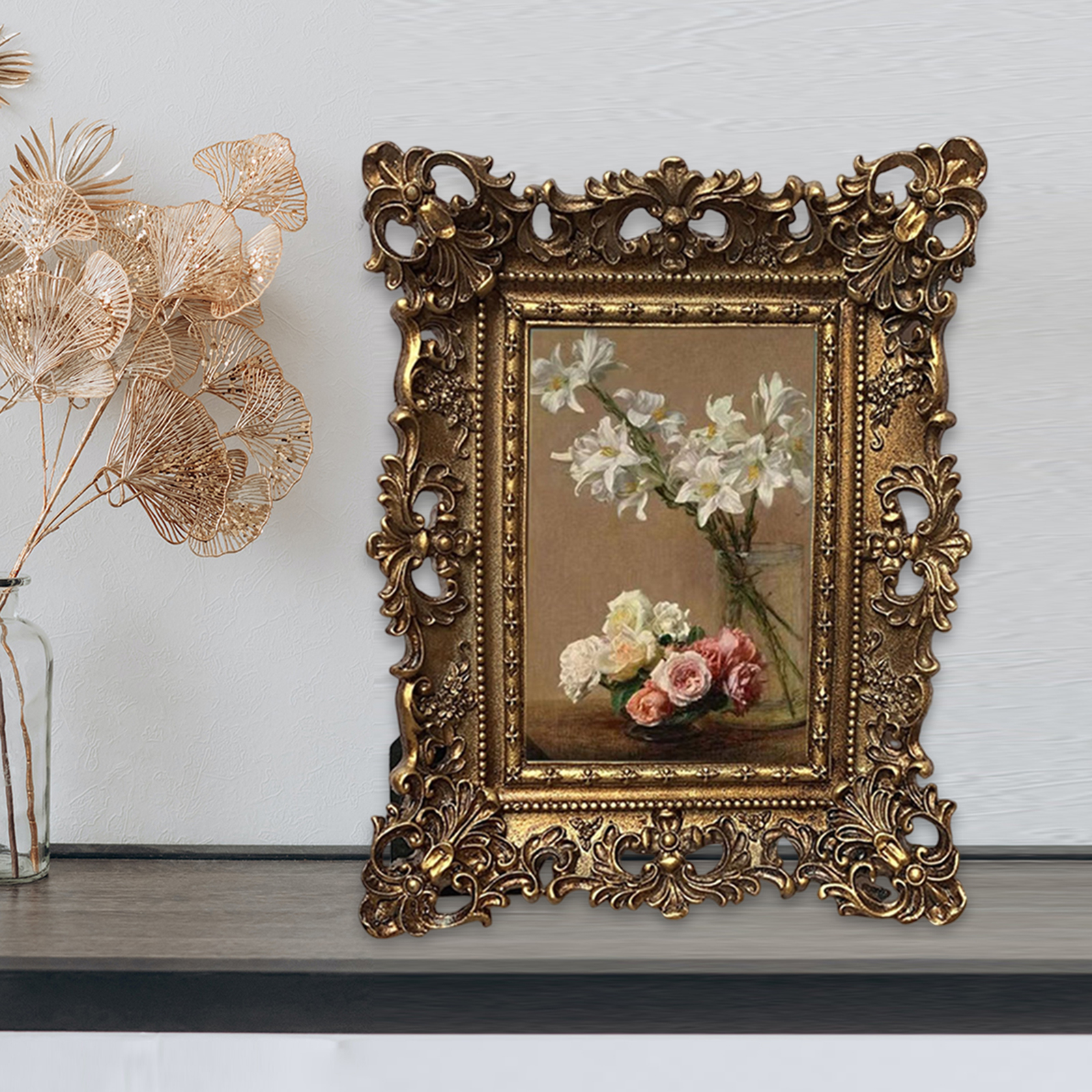 European Style Frame Photo Embossed Floral Tabletop Hanging Display Picture Holder Home Decor H260306