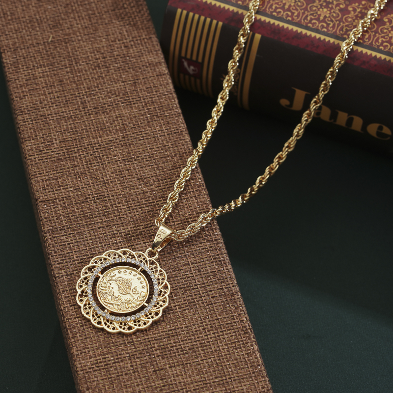 Turkish Fashion Pendant Necklace Slid Chain Luxury Gold Plated Necklace for Women