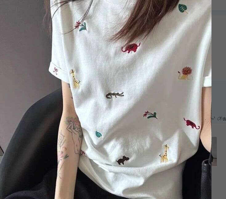 Pure Cotton Korean Style Cute Embroidery Regular Shoulder White Short Sleeve T-Shirt For Women Summer New Design Sense Niche Top B5