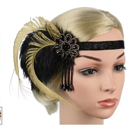 15 Hair Accessories Black Rhinestone Beaded Sequin Hair Band 1920s Vintage Gatsby Party Headpiece Women Flapper Feather Headband