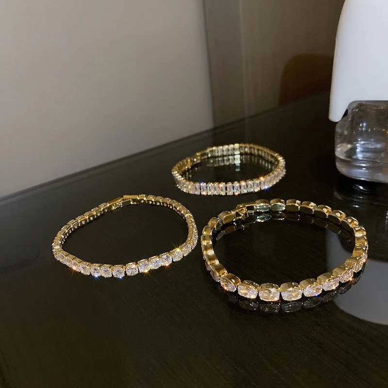Charm Gold Color Stainless Steel Zircon Cuban Chain Bracelet Fashion White Square Crystal Bracelet for Women Jewelry Accessories W250709