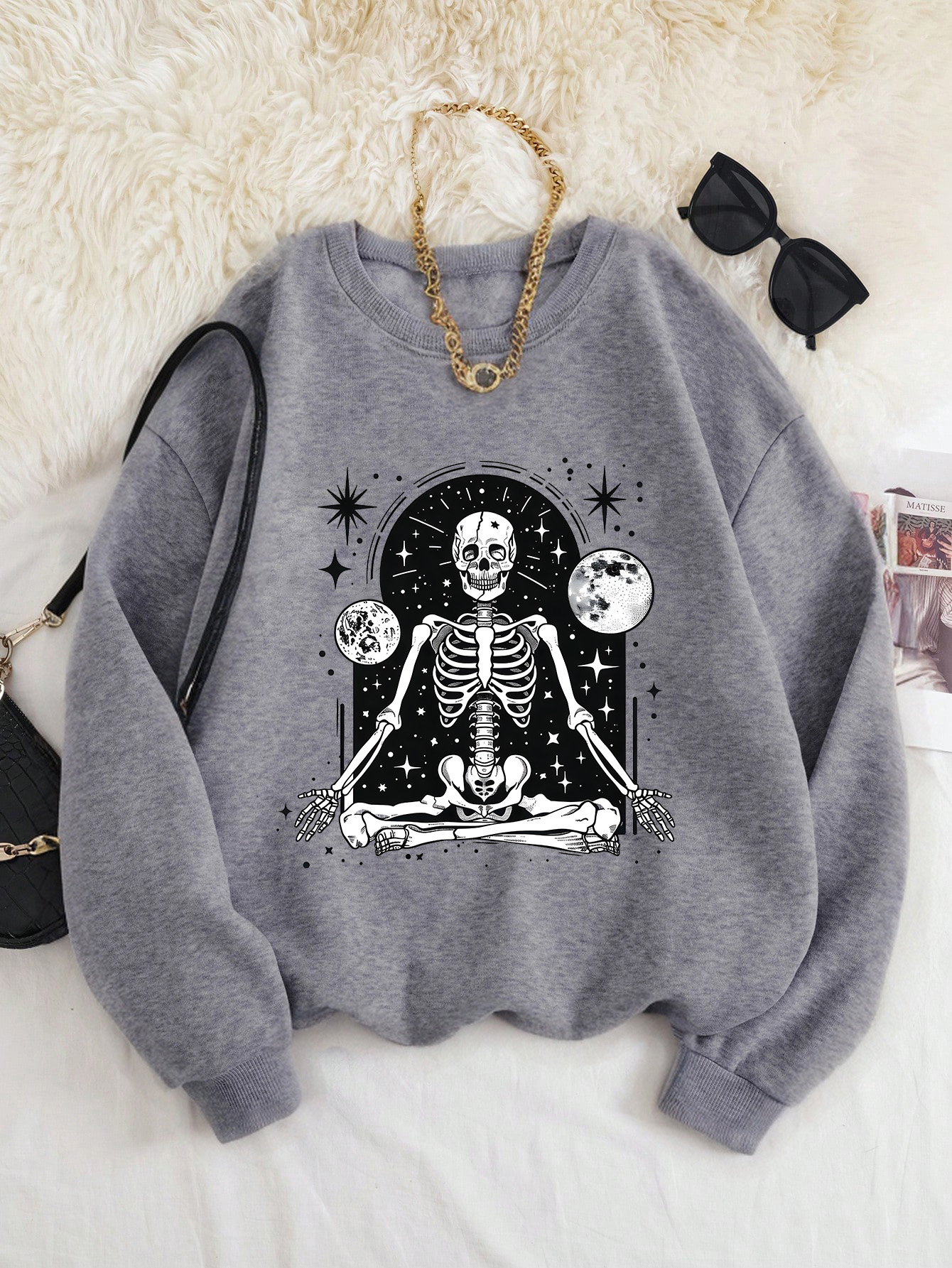 Pure cotton sweater female gray spring and autumn 2025 new American letters cute pattern women's fashion high street casual hooded coat