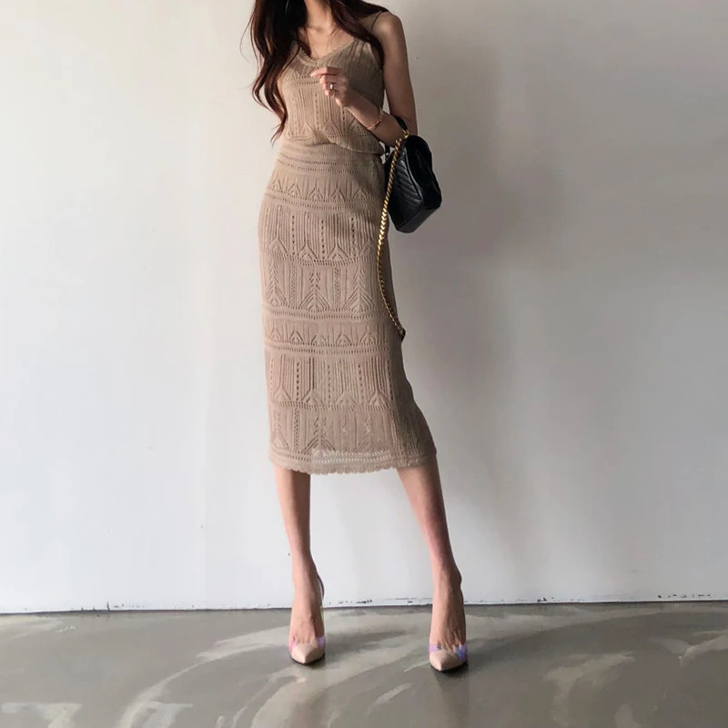 REALEFT Summer Lace Crochet 2 Pieces Womens Suits Vneck Tank Top and High Waist Wrap Skirts Outfit Sets Women 250709