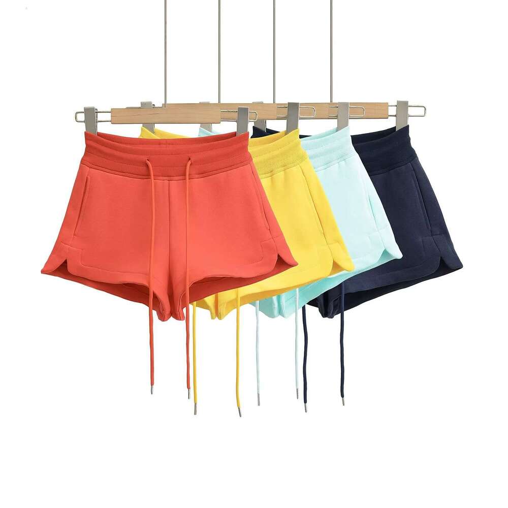 Spring Summer American Style Low Waist Sports Casual Drawstring Tie Shorts For Women With Small Slit And Hip-Hugging Hot Pants Trend B5
