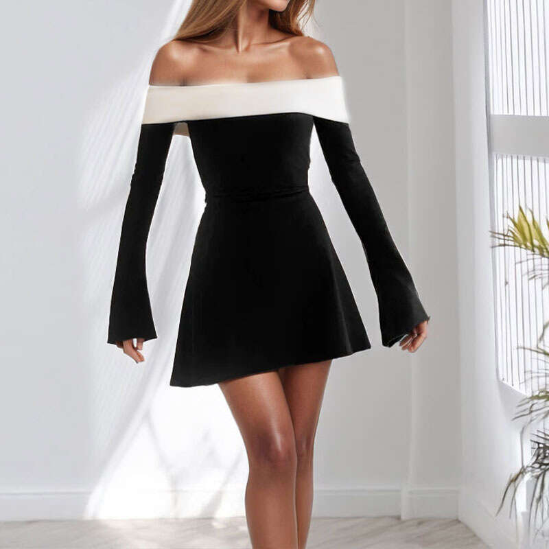 New French Fashion Color-Block Layered Bustier Long Sleeve Slim Fit Elegant Dress For Women B5