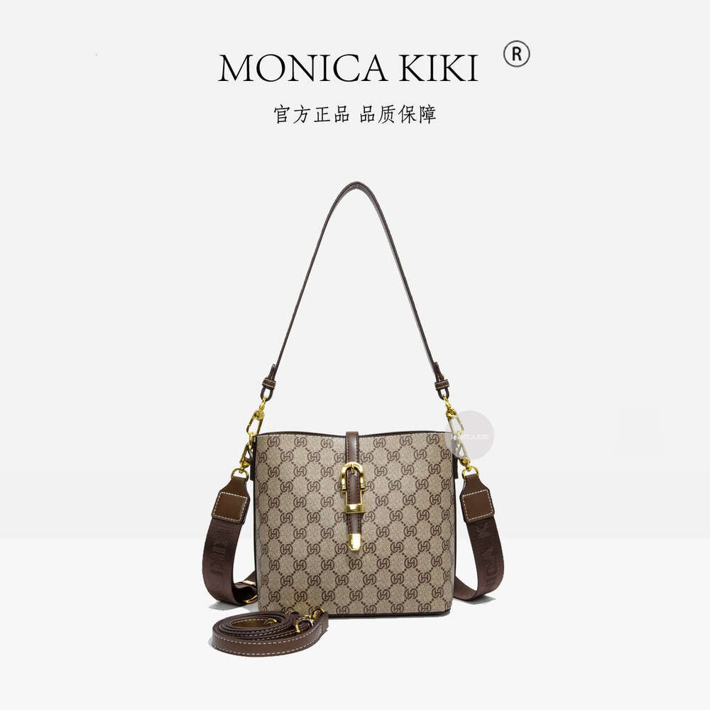 Monica Qiqi Light Gray Monogram Large Capacity Bucket Bag for Women 2025 New Single Shoulder