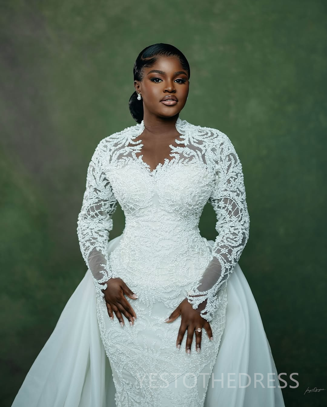 2025 Plus Size Mermaid Wedding Dress Bridal Gowns for Bride Illusion Detachable Train Long Sleeves Beaded Lace Crystals Ruffles Wedding Gowns for Marr