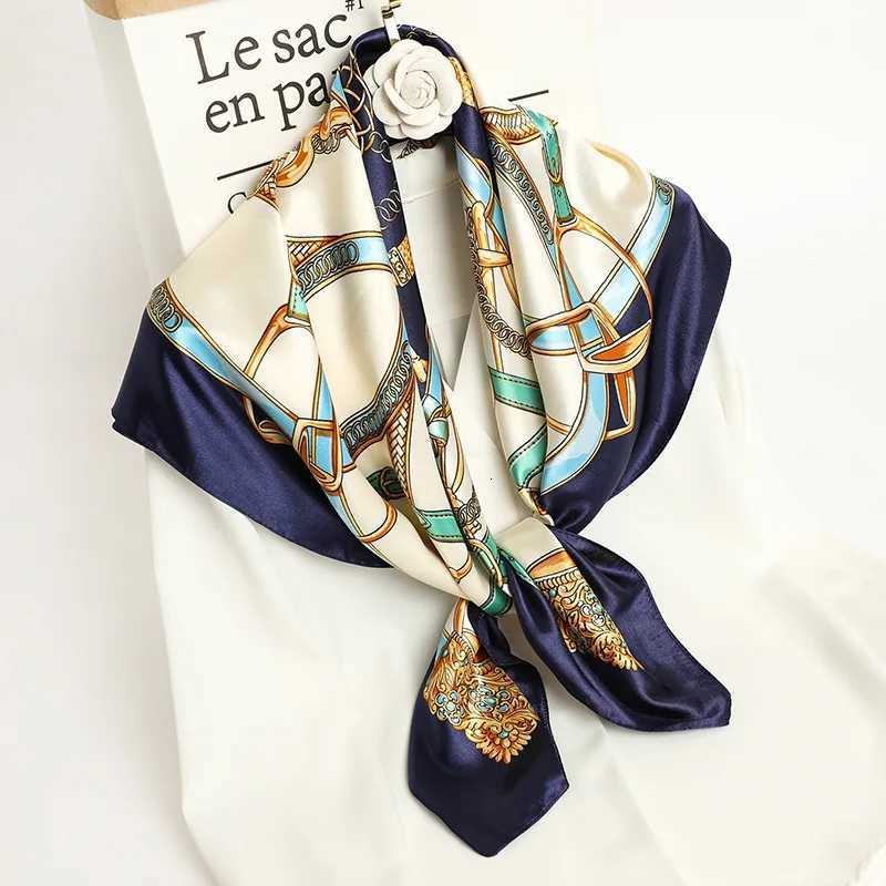 90*90cm Silk Scarf Handkerchiefs Hair Print Satin Big Square Silk Scarves Shawls for Women Luxury Brand Designer Hijab Headband M250709