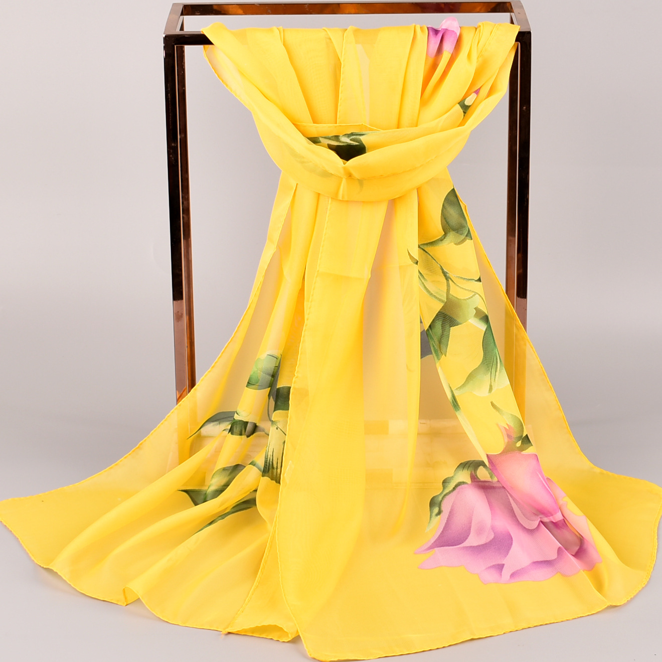 K1292 Spring and summer new chiffon silk scarf wholesale fresh rose women's small gauze scarf printed scarf Yiwu factory direct sales