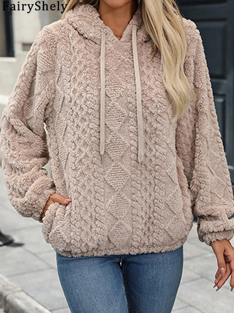 Autumn Winter Solid Womens Hoodies Warm Long Sleeve Hood Sweatshirt Casual Loose Lady Plush Hoodie Tops 250709