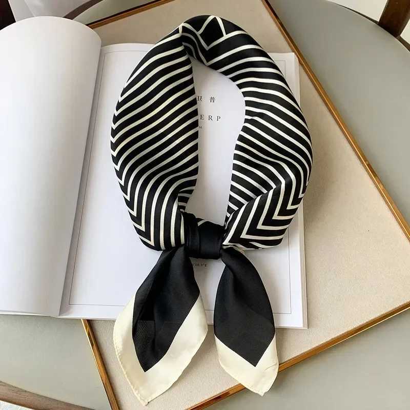 Luxury Brand Silk Square Plaid Scarf Women Satin Neck Hair Tie Band Soft Work Neck Scarf NEW Hijab Head Female Foulard M250709