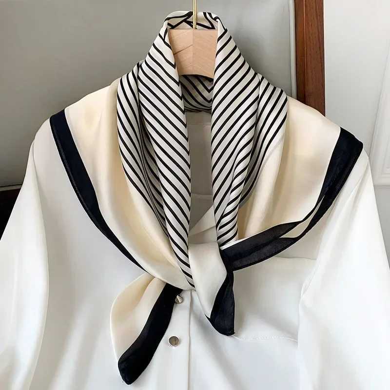 Luxury Brand Silk Square Plaid Scarf Women Satin Neck Hair Tie Band Soft Work Neck Scarf NEW Hijab Head Female Foulard M250709