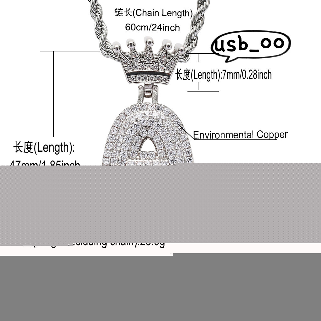 Pendant Crown Water Drop Letter Necklace Gold Plated Brass Moissanite Splicing Letter Name Necklace Custom Hiphop Pendant