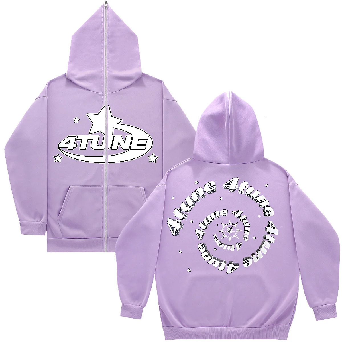 4tune Full Zip Hoodie Hip Hop Fashion Men Loose Hoodie Streetwear Retro Trend Letter Print Zipper Sweatshirt Women Oversize Tops 250707