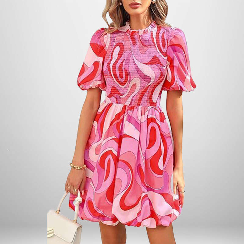 Spring New Women's Fashion Elegant Flower Bud Simple High Waist Dress For Women B5