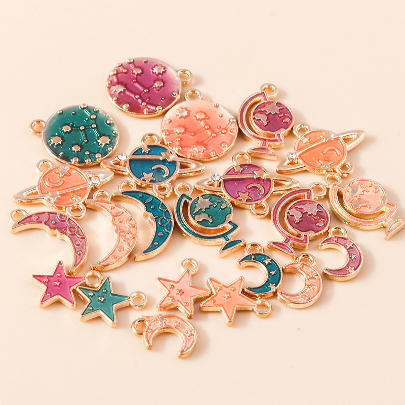 10pcs Mix Enamel Galaxy Saturn Globe Moon Stars Charms Pendants for Necklaces Bracelet Earrings DIY Jewelry Making Accessories