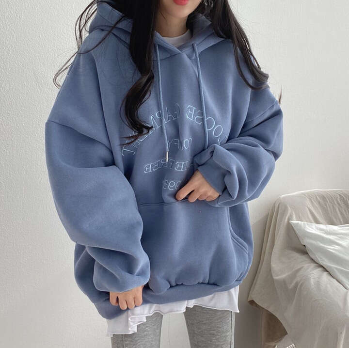 Hooded Sweatshirt For Women New Loose Fit Autumn Winter Thickened Fleece Jacket Plus Size Top Internet Celebrity B5