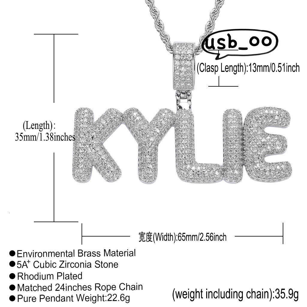 Diamond Tester Necklace Hip Pass Hop VVS Moissanite Charm Necklace 925 Silver Letter Name Pendant Hip Hop Jewelry