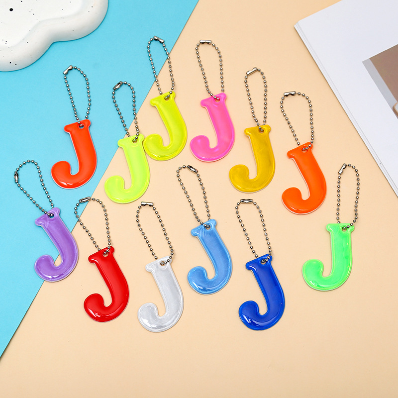 J Letter Shaped 12 Color Reflective Warning Pendant PVC Cycling Backpack Decorative Pendant with Reflective Effect at Night