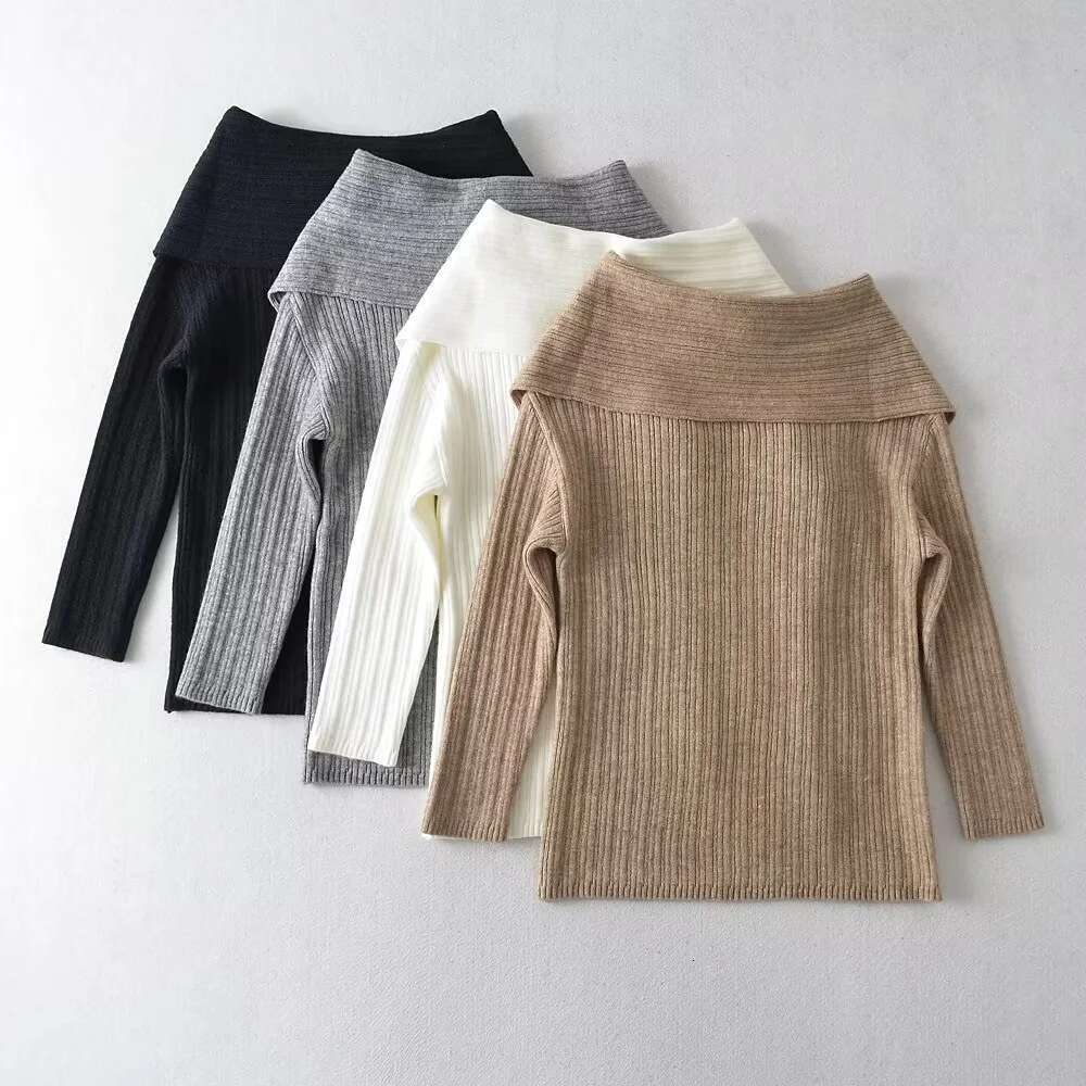 Autumn New Sexy Off-Shoulder Long Sleeve Knitted For Women Thickened Large Collar Pullover Sweater Trendy B5