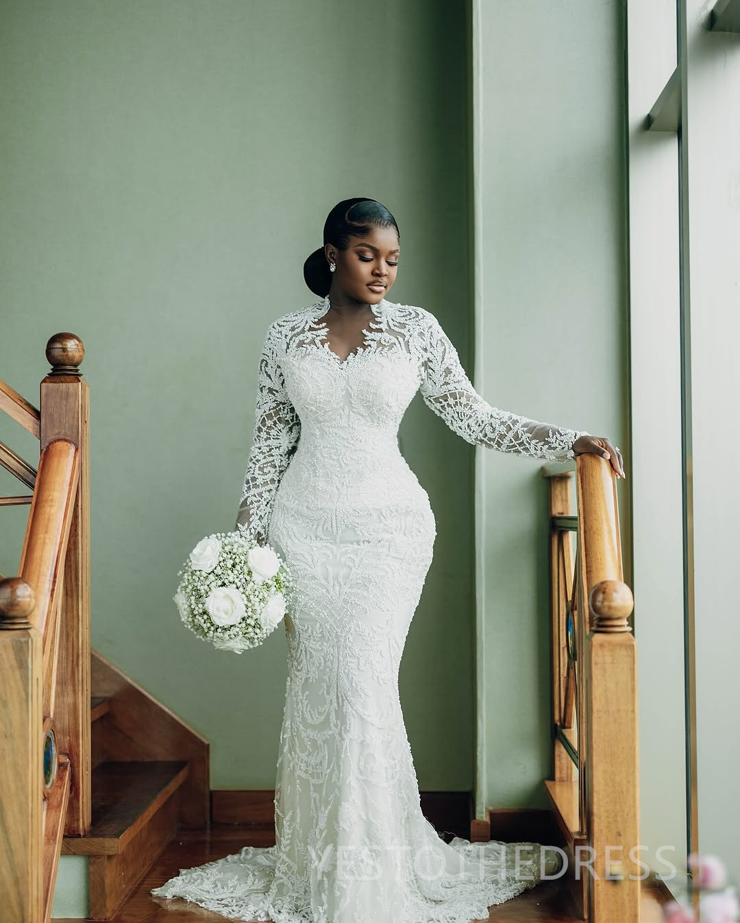 2025 Plus Size Mermaid Wedding Dress Bridal Gowns for Bride Illusion Detachable Train Long Sleeves Beaded Lace Crystals Ruffles Wedding Gowns for Marr