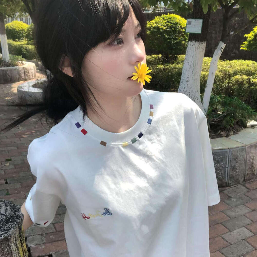 Korean Style Simple Pure Cotton White Short Sleeve T-Shirt For Women Summer New Loose Design Sense Niche Top Trendy B5