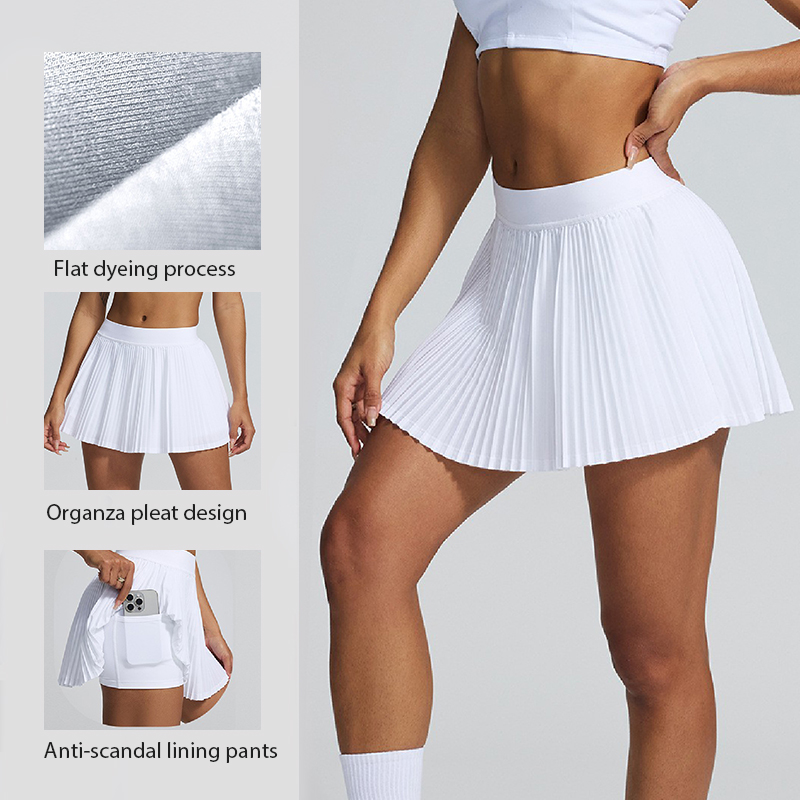 Women's tennis & golf skirt - high-waisted with pockets and attached shorts, suitable for sports, running, and pickleball