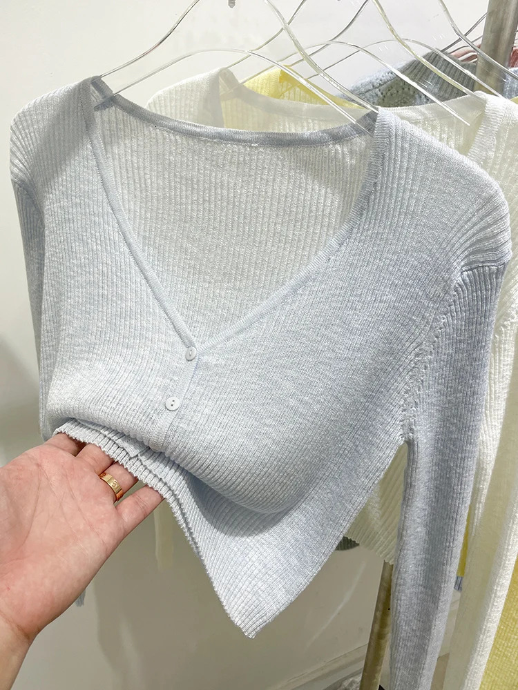 Korean Cardigan Women Thin Summer Casual Solid Feminino Sun-proof All-match Knitted V-neck Sweet Style Candy Color Basic Daily 250709