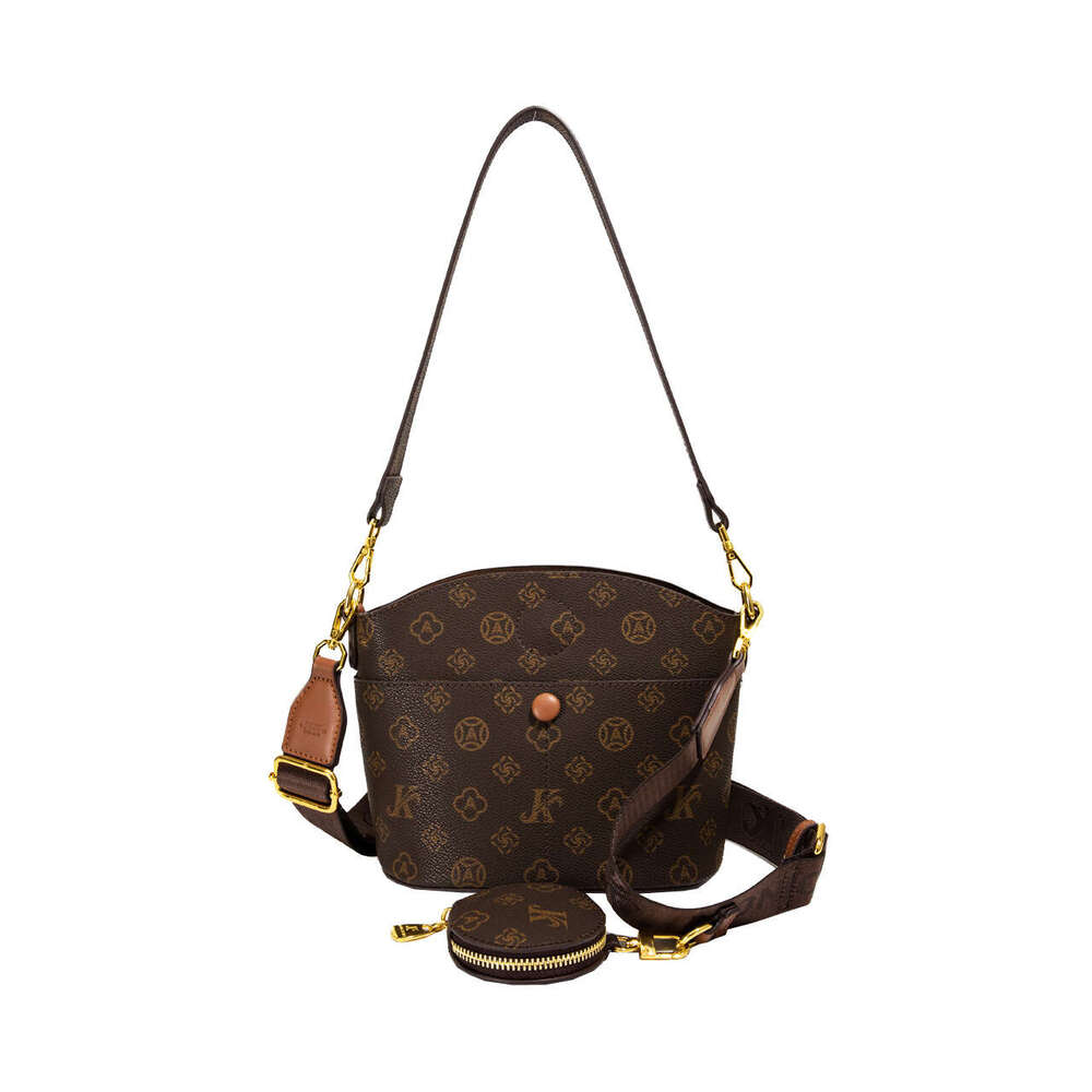 Monica Qiqi Light Wide Strap Live Trend New Fashion Monogram Single Shoulder Bucket High-end Crossbody Bag for Women
