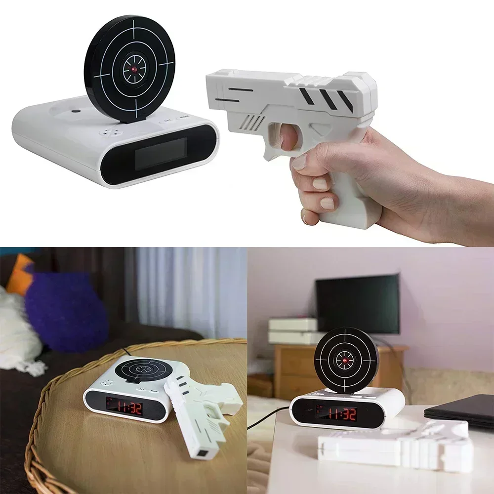 1Set Gun Alarm Clock / Shoot Alarm Clock / Gun O'Clock / Lock Load Target Alarm Clock Office Gadgets
