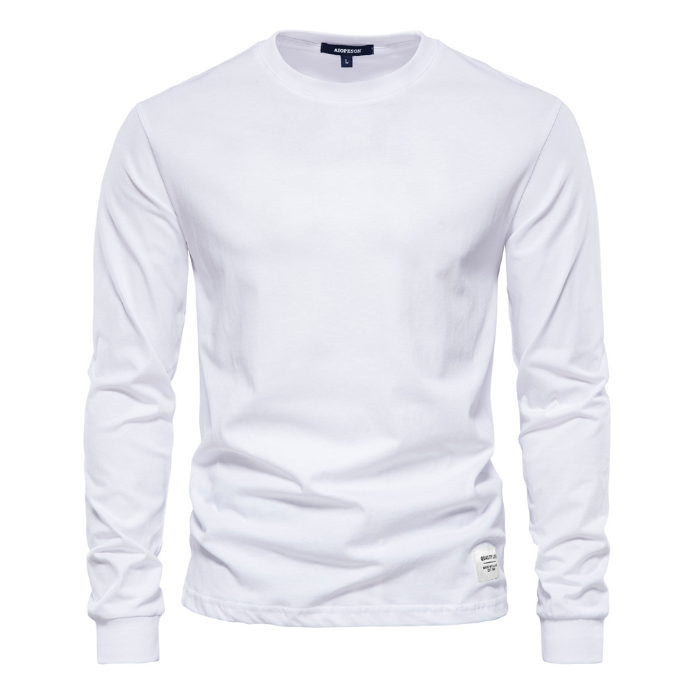 Autumn Trend Long Sleeve New European Size Men's Solid Color Long Sleeve Shirt High Street Men's Hong Kong Style Inner Wear Pure Cotton T-sh