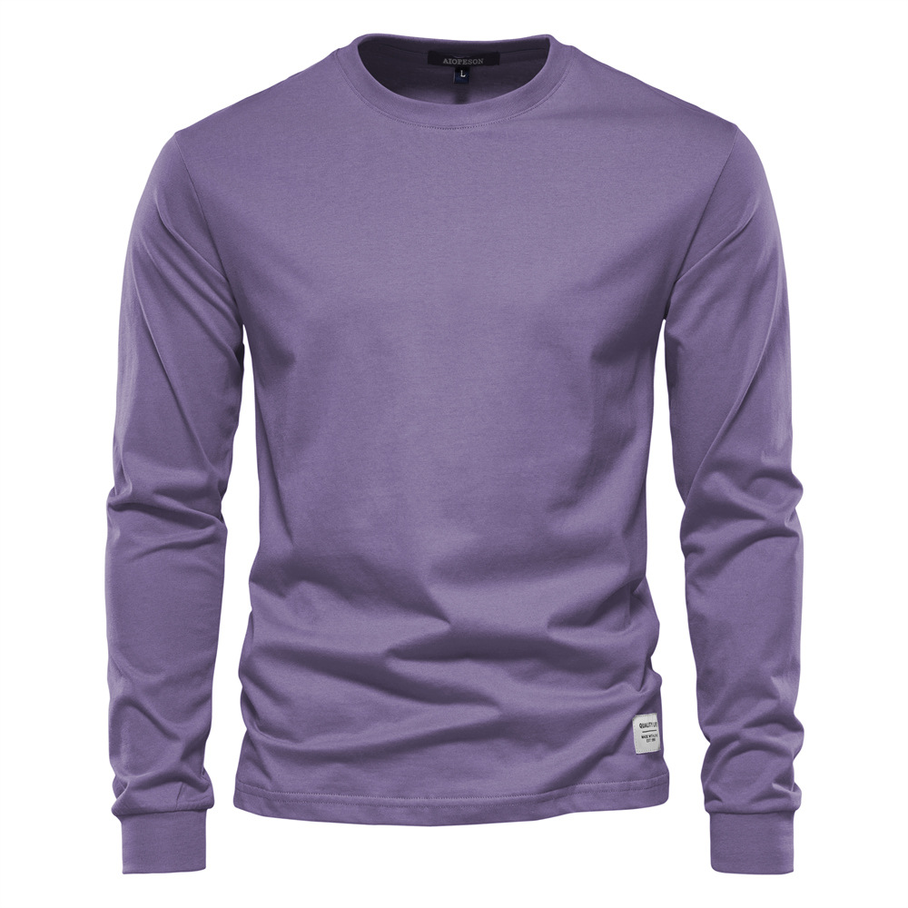 Autumn Trend Long Sleeve New European Size Men's Solid Color Long Sleeve Shirt High Street Men's Hong Kong Style Inner Wear Pure Cotton T-sh