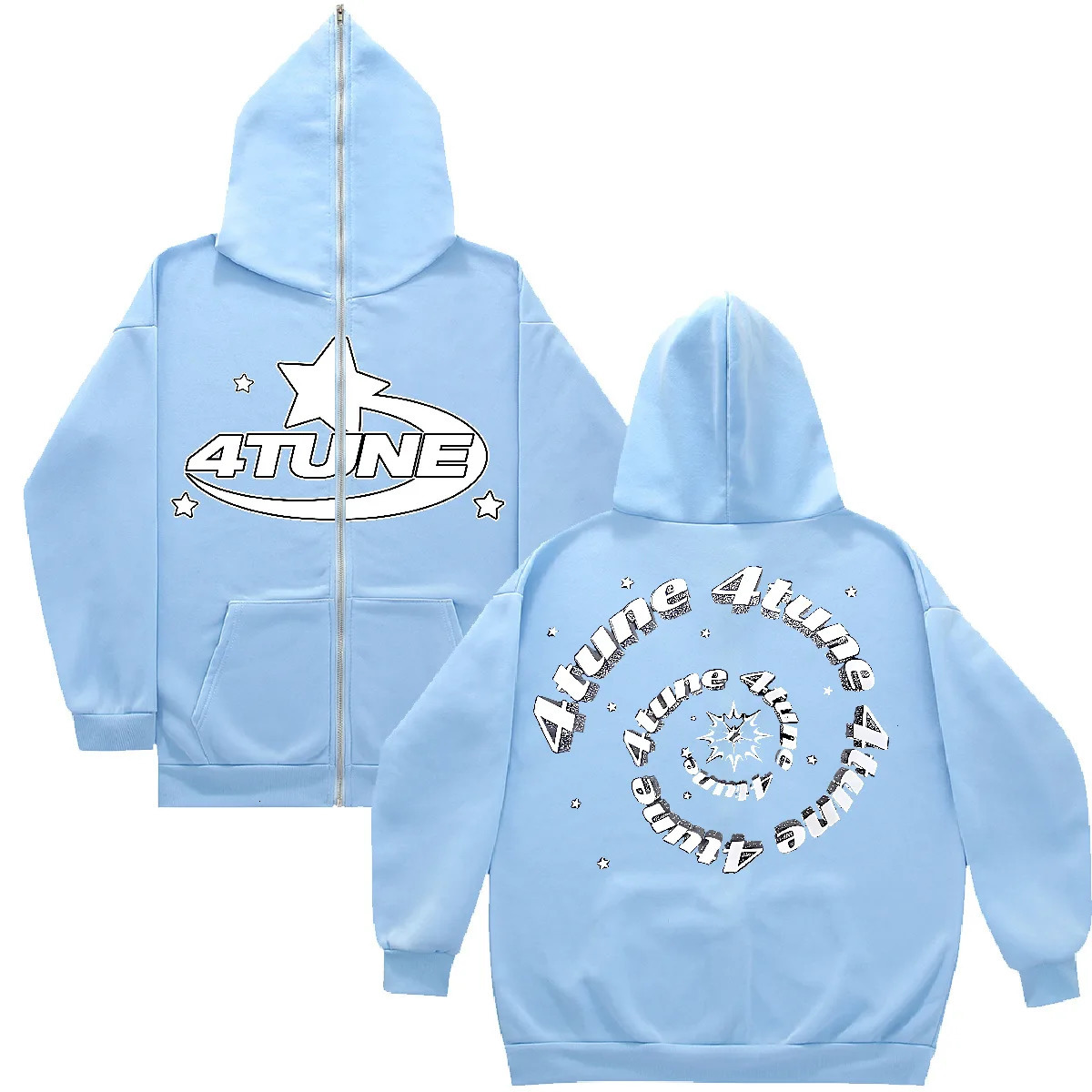 4tune Full Zip Hoodie Hip Hop Fashion Men Loose Hoodie Streetwear Retro Trend Letter Print Zipper Sweatshirt Women Oversize Tops 250707