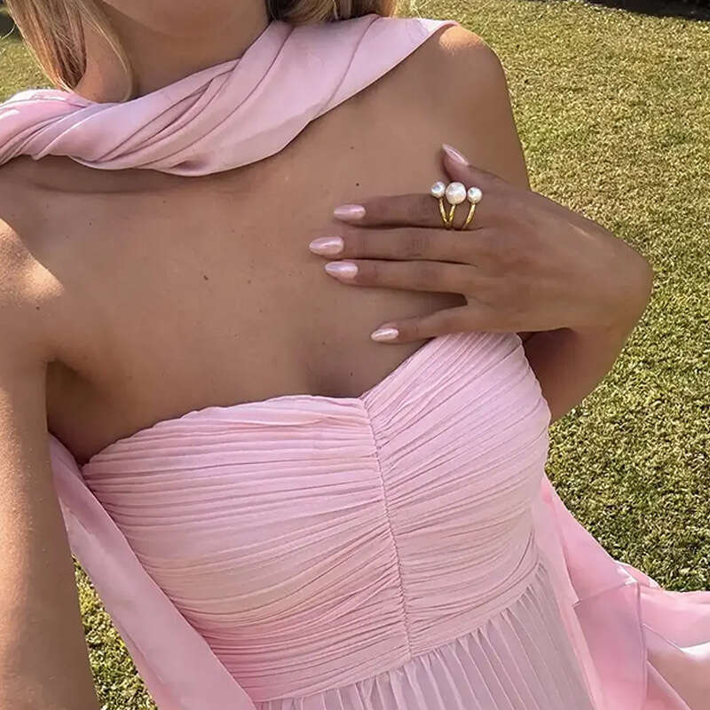 Women's Fashion Elegant Fashionable Sexy Solid Color Pleated Vacation Long Dress B5