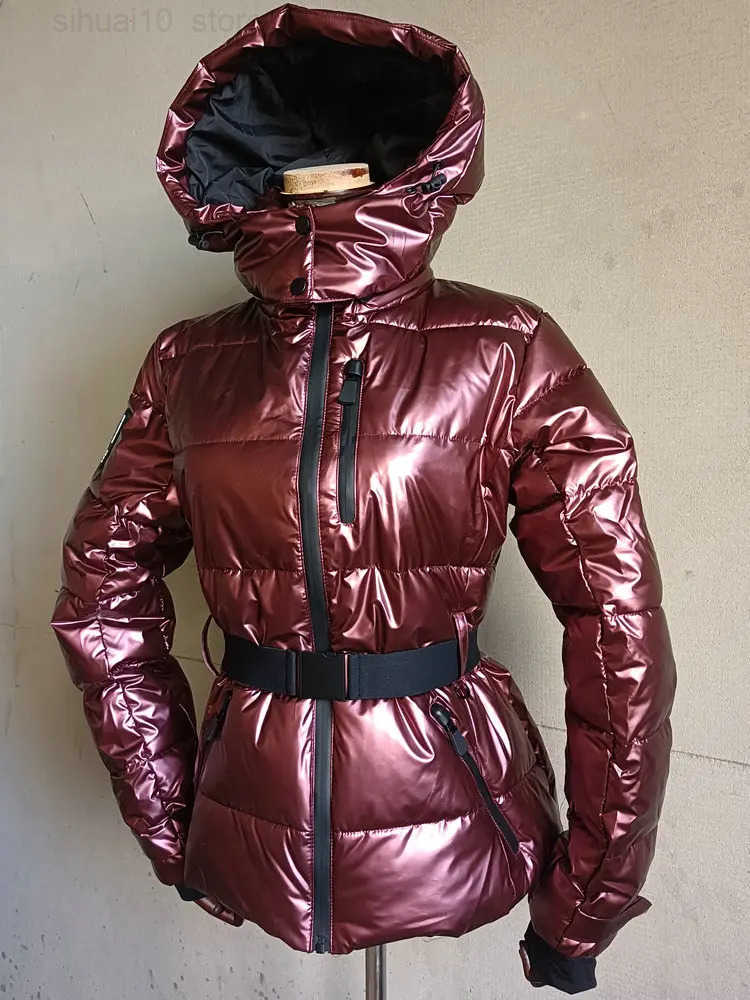 2025 Fashion Womens Winter Hooded High Waist Padded Coats with Belt Elegant Lady Thick Warm Pockets Windproof Skiing Jackets Z250707