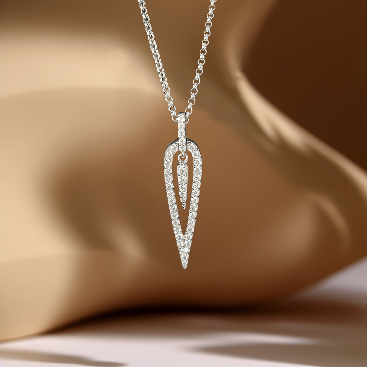 Dancing raindrop pendant necklace, 925 silver inlaid with white zircon, 17 inches long necklace beads, Valentine's Daywedding anniversary gift