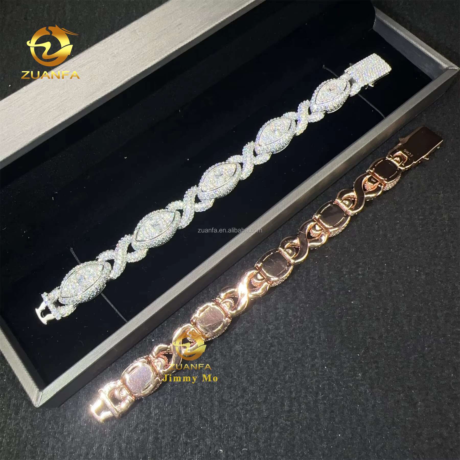 Unique Design 13mm Silver Rose Gold Plated Hip Hop Jewelry Iced Out Men Moissanite Diamond Evil Eyes Infinity Cuban Bracelet