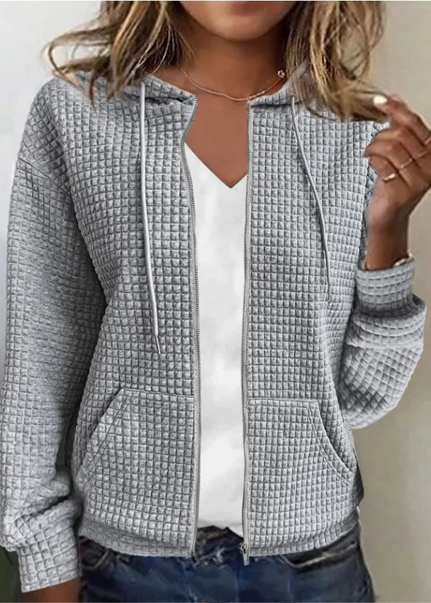 Long Sleeve Women Hoodid Jacket Y2k Zipper Hooded Cardigan Tops Fashion Casual Sweatshirt Coat Autumn Winter Outer Wear 250709