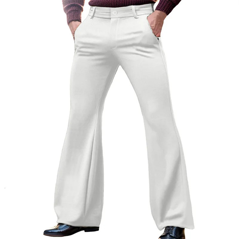 Mens Solid Color Stretch Slim-fit Slash Pocket Business Casual Stylish Bell-bottom Pants 250703